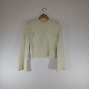 Pinch Cream Fuzzy Ribbed Bell Sleeve Sweater Small EUC